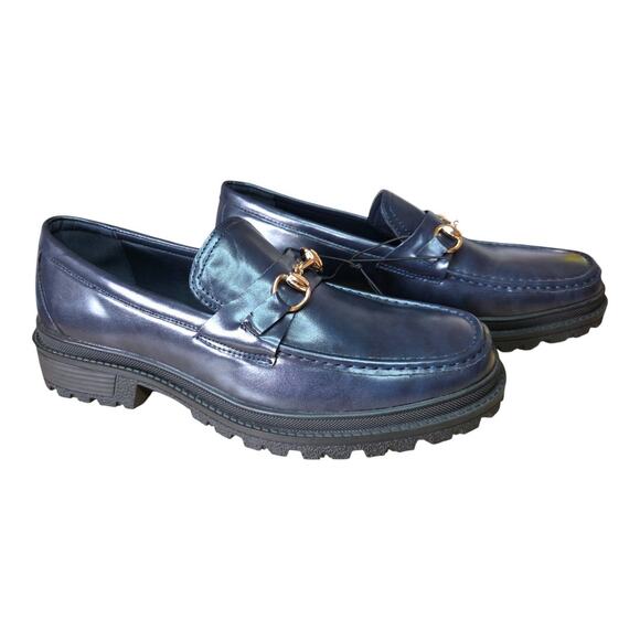 NEW Mossimo Women's Beacon Navy Blue Leather Loafers with Gold Buckle(Size: 9.5) - Picture 1 of 8